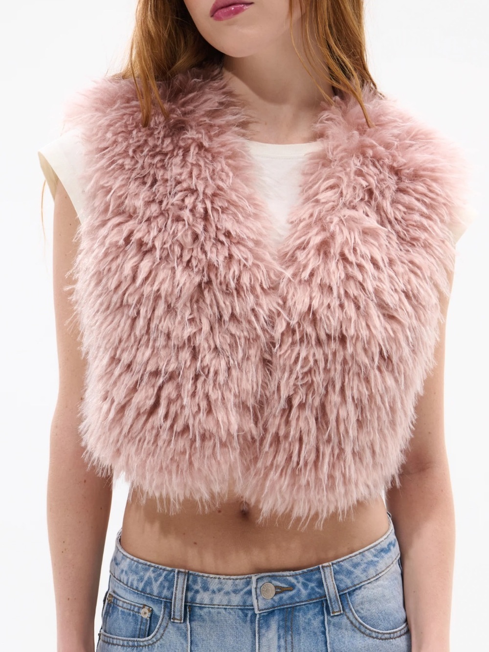 Dusty Rose Faux Fur Cropped Vest